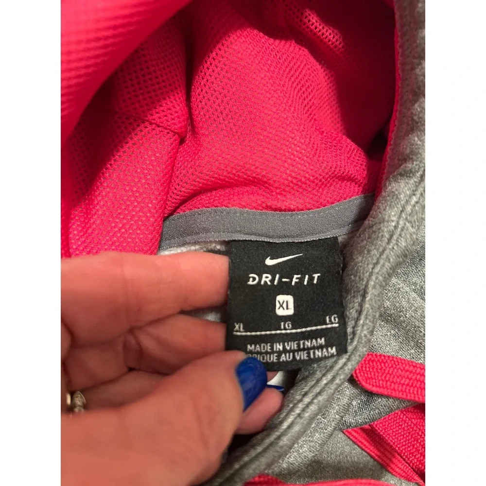 Nike Drifit ladies XL pink large swoosh gray hoodie pocket athletic‎